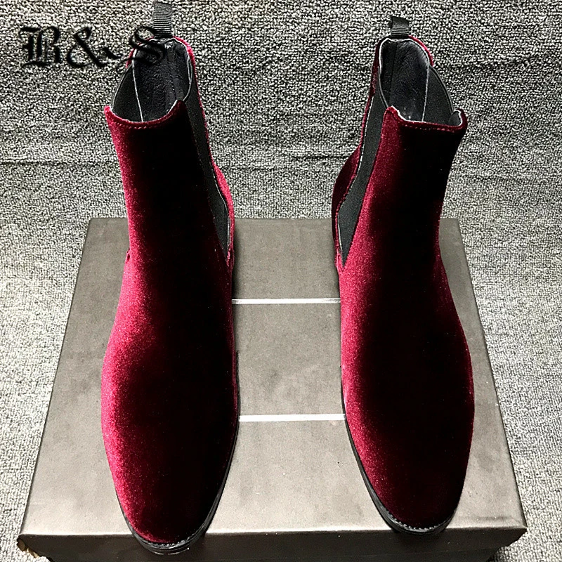 red velvet chelsea boots