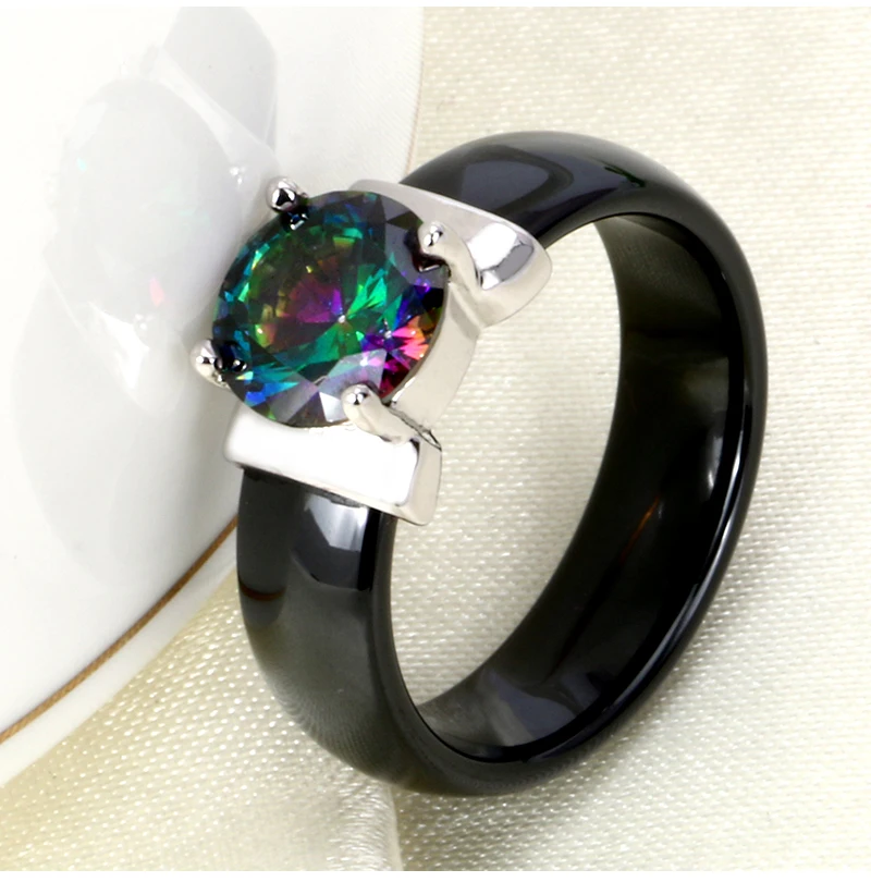 Радужное мистическое Кристальное циркониевое кольцо, белые черные безобидные керамические кольца плюс CZ для женщин, свадебные ювелирные изделия, обручальное кольцо