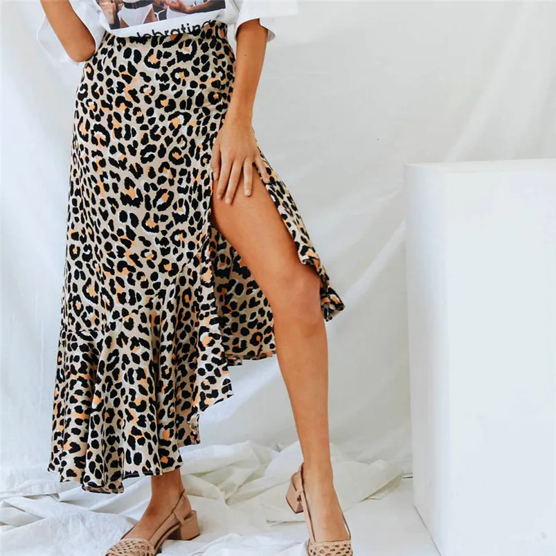 Winter Skirts Womens Leopard Print High Waist Lady Sexy Fashion Cocktail Club Long Skirt Ruffle Skirts Jupe Femme R11 (7)