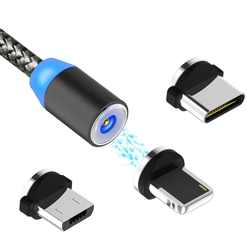 Hadinas зарядный Магнитный кабель светодиодный Micro usb type C магнитное зарядное устройство, кабель для iPhone X 8 6 7 Xs samsung Xiaomi провод мобильного телефона