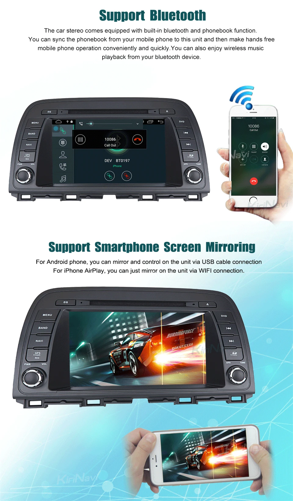 Excellent KiriNavi Octa core 10.2" 4G LET android 7 car multimedia system for Mazda Atenza 6 2013 - 2017 support 4K Video 4G 5