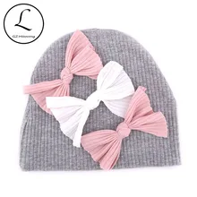 Macio Bebê Recém-nascido Meninas Meninos 3 pcs Arcos de Algodão Com Nervuras Gorros Chapéus Outono Inverno Crianças Chapéus Do bebê Recém Nascido Presentes acessórios Para o cabelo