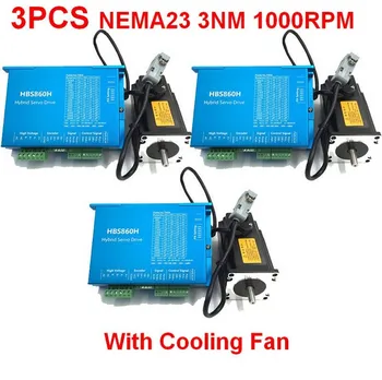 

3PCS NEMA23 57mm 3Nm 430Oz-in AC DC Closed loop Stepper Motor Drive Kit Easy Servo W/Cooling Fan for CNC Mill Engraving machine
