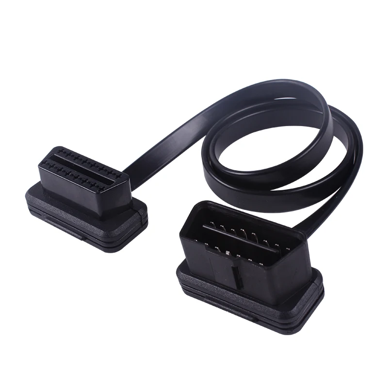 Плоский тонкий, как лапша OBDII 16Pin автомобильный кабель штекер-Женский Локоть удлинитель OBD2 автомобильный диагностический соединительный кабель