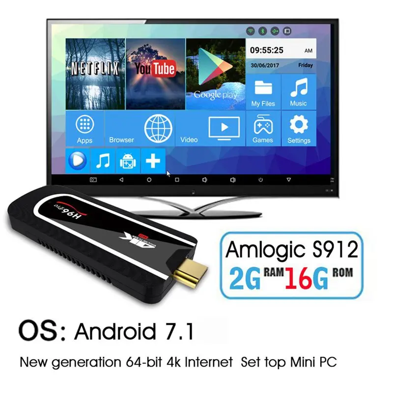 2G/16G tv Stick H96 Pro H2 Android 7,1 tv Box Mini PC Amlogic S912 Восьмиядерный 64 бит True 4 K HDR tv адаптер для Smart tv Box r20 US