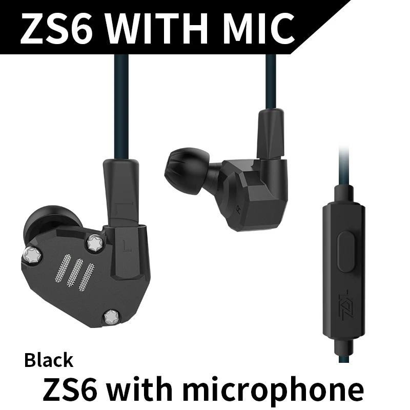 KZ ZS6 2DD 2BA Гибридный наушники в ухо Hi-Fi стерео гарнитура Спорт подходит Bluetooth ZS5 Pro pre-sale приоритет доставки - Цвет: Black Mic