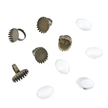 

Pandahall 10Sets DIY Antique Bronze Brass Pad Ring Making with Oval Tray Transparent Clear Glass Cabochons DIY Jewelry Makings