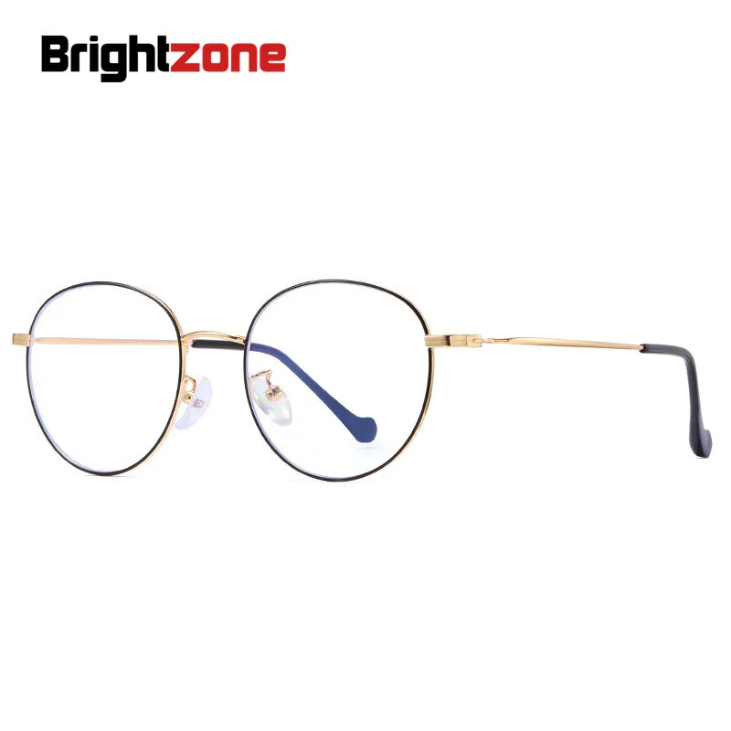 Brightzone Модные металлические анти-синие светильник оптические очки прозрачные Для мужчин Для женщин круглый брендовая оправа для очков, при близорукости, очки, аксессуары - Цвет оправы: Black Gold