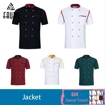 

Unisex Chef Jacket Restaurant Waiter Uniform Shirt Breathable Patchwork Food Service Kitchen Sushi Costume Free Scarf Gift