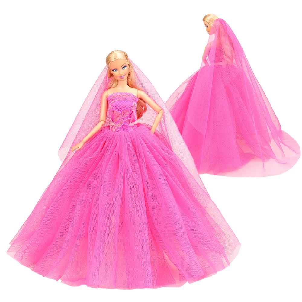 

Fashion Handmade Long Tail Evening Party Wedding Lace Dress Clothes Doll Accessories For Barbie Doll Dressing game DIY Present