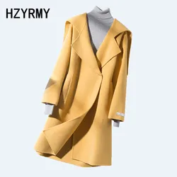 Hzyrmy Invierno Nueva Mujer Abrigo de Lana de Cachemira Sólido Suelto con Capucha Cuello de Calidad Abrigo Largo Tejido de Lana Gruesa Hembra Abrigo Salvaje Hzyrmy Invierno Nueva Mujer Abrigo de Lana de Cachemira Sólido Suelto con Capucha Cuello de Calidad Abrigo Largo Tejido de Lana Gruesa Hembra Abrigo Salvaje