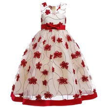 Летнее Длинное кружевное платье принцессы с цветочным принтом для подружки невесты элегантная детская одежда платья для девочек вечерние платья для свадьбы Vestido Comunion