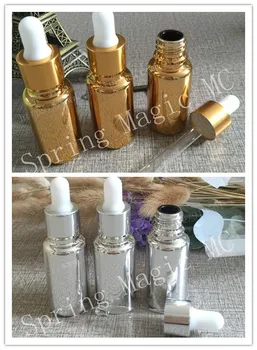 

15ml Gold/Silver Essential Oil glass dropper bottles,empty essence bottles,Eye cream cosmetics containers,Small glass bottle