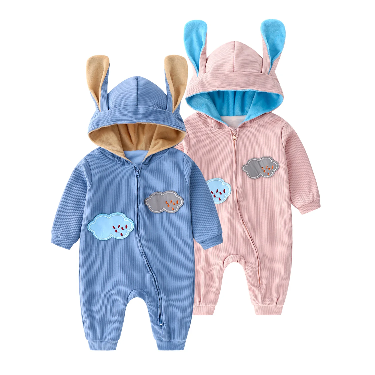 Kawaii Cartoon Rabbit Hooded Long Sleeve Rompers For Baby Kawaii