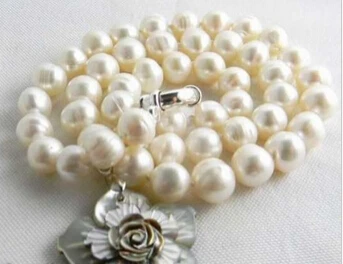 

N1813 9mm round white freshwater pearl shell flower Pendant necklace N Discount
