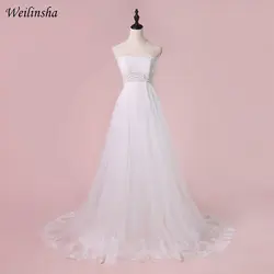 Weilinsha Дешевые Свадебное платье для беременных Vestido De Novia без бретелек Пояса с отделкой жемчугом невесты Платья Свадебные Robe De Mariage