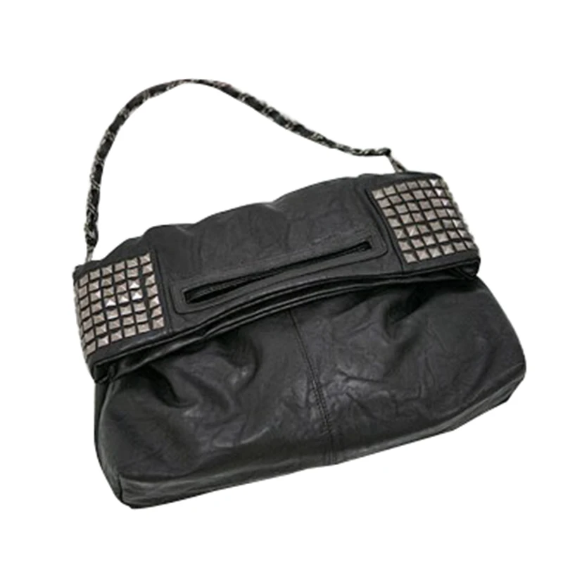 

Women's Korean Faux Leather Rivet Chain Foldable Shoulder Handbag Cross body Bag