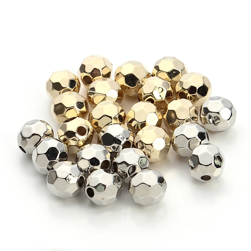 

100pcs Gold & Rhodium 6 8 10mm Plastic Faceted Round Spacer Beads Handmade Czech Seed Beads Charm for DIY Jewelry Making F3295