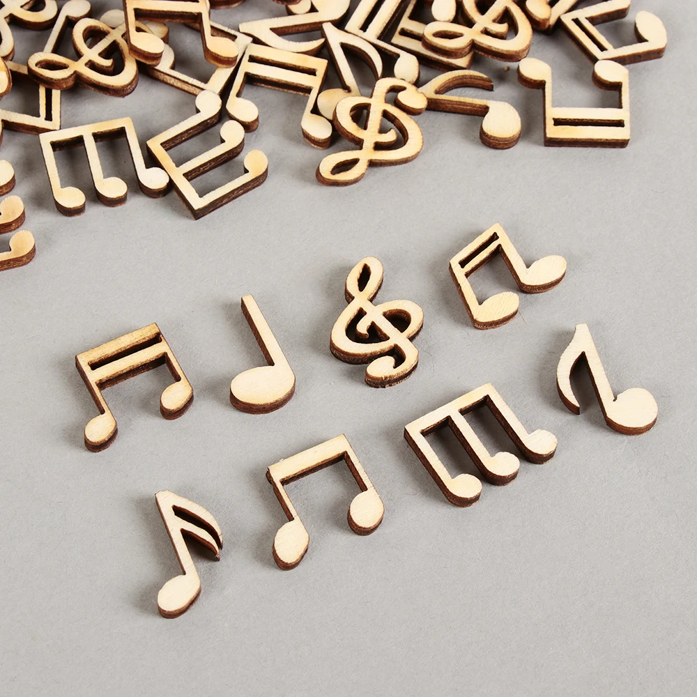100Pcs Mix Cute Music Notes Handcrafts Wooden Decoration Scrapbooking