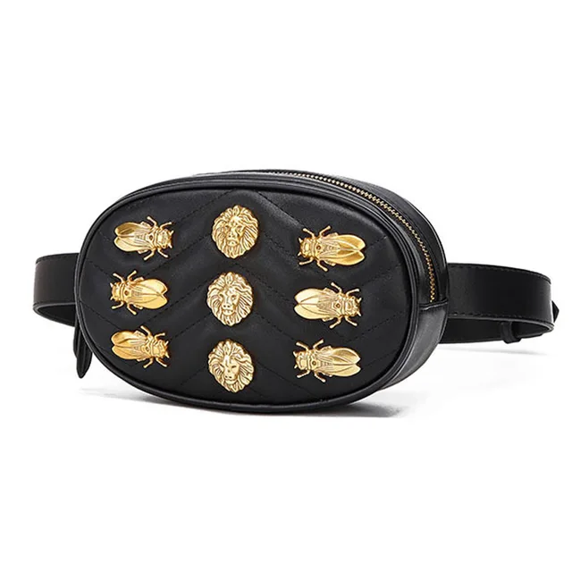 2018 hight quality women waist belt bag rivets lions Fanny Pack bags luxury brand fashion leather handbag