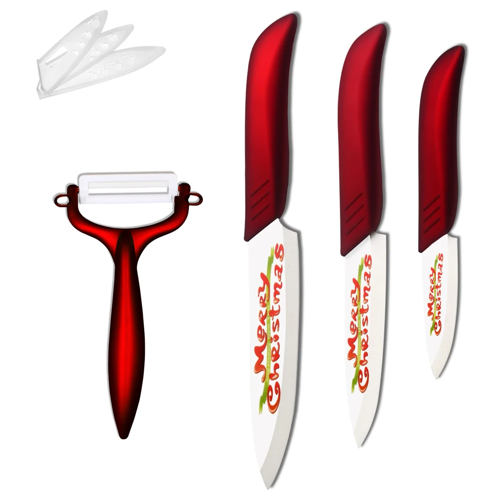 High Grade Red Kitchen Knife 4 Piece Set Sharp Peeler 3 Inch 4 Inch 5 Inch