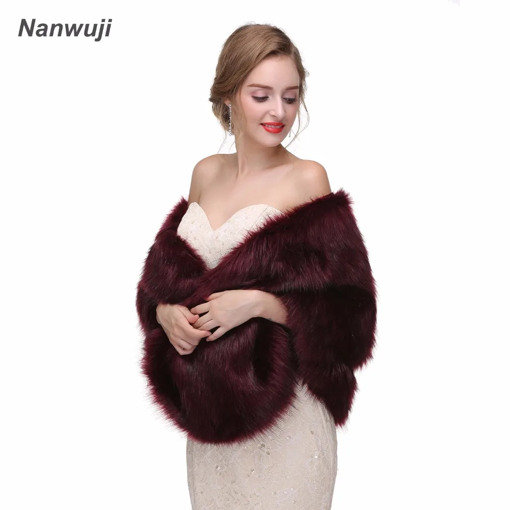 

2018 Burgundy Bridal Fur Wraps Wedding Bolero Jacket Cheap Bridal Shawl Capes Plus Size Bolero Faux Fur Shawls Wedding Jakects