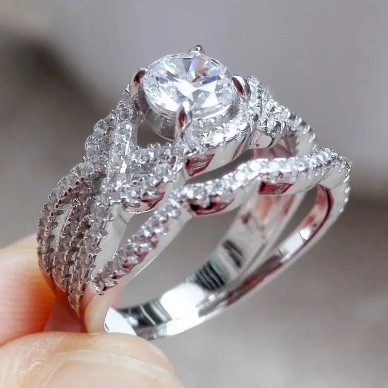 Newshe 1 карат круглой огранки фианит Твердые 925 пробы серебро обручальное кольцо набор обручальное кольцо Потрясающие классические ювелирные изделия для женщин