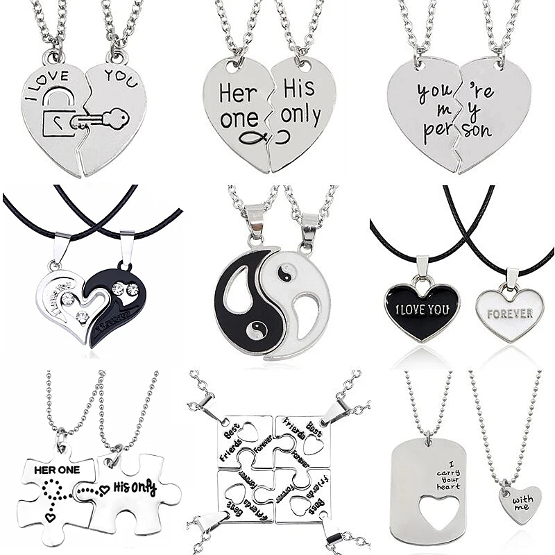 

2 PCS Best Friends Necklace Jewelry Yin Yang Pendant Couples Paired Titanium Steel Animal Cat Unisex Lovers Valentine's Gift