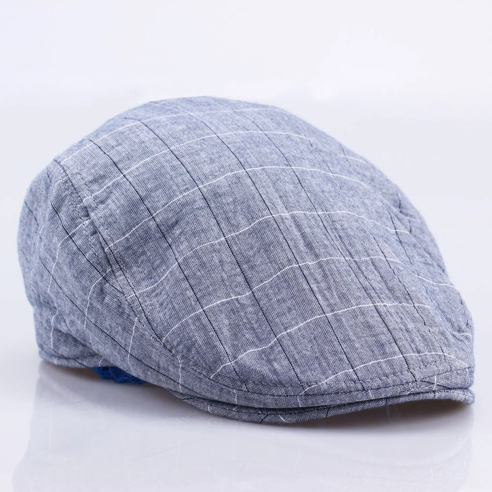 

Soft Cotton Breathable Newsboy Cap Men's Flat Peaked Cap Plaid Cabbie Driving Cap Beret Hat (3 Colors)