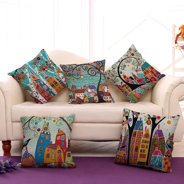 Gi 18 Abstrak Bangunan Dan Pohon Dicetak Kartun Sofa Throw Gi 18 Abstrak Bangunan Dan Pohon Dicetak Kartun Sofa Throw Bantal Ruang Tamu Dekoratif