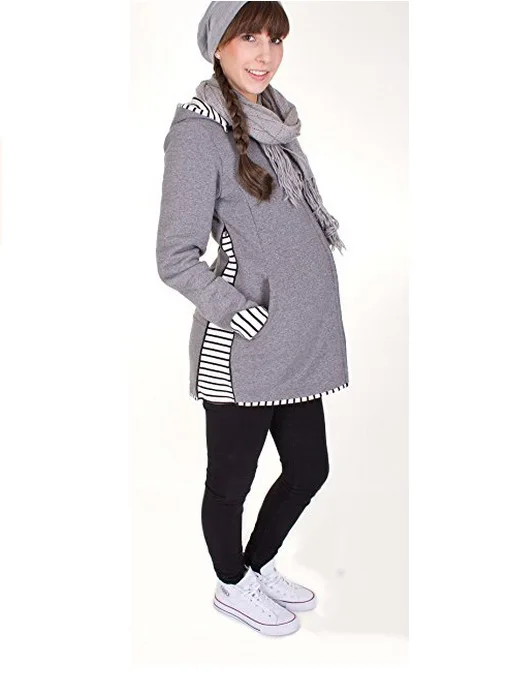 Для беременных толстовки пальто с капюшоном зима-осень кенгуру носителя для беременных Беременные Одежда кенгуру куртка S-2XL - Цвет: grey