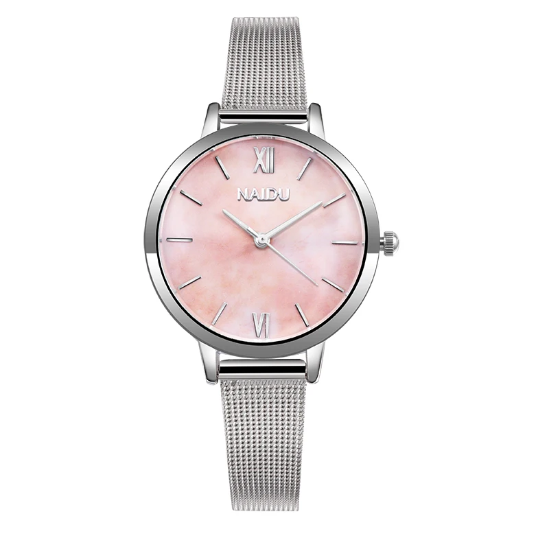 Fashion Luxury Women Metal Mesh Watch Wrist Casual Quartz High Quality Stainless Steel saat reloj de mujer montre femme - Color: pink
