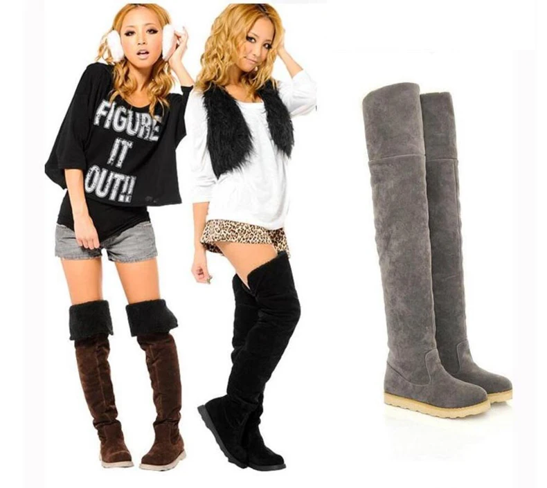 Women's Boots' Casual Lady Boot Over The Knee Long Winter Boots Women Flat Flock Leather Winter Snow Boots Women Plus Size 9 New (1)