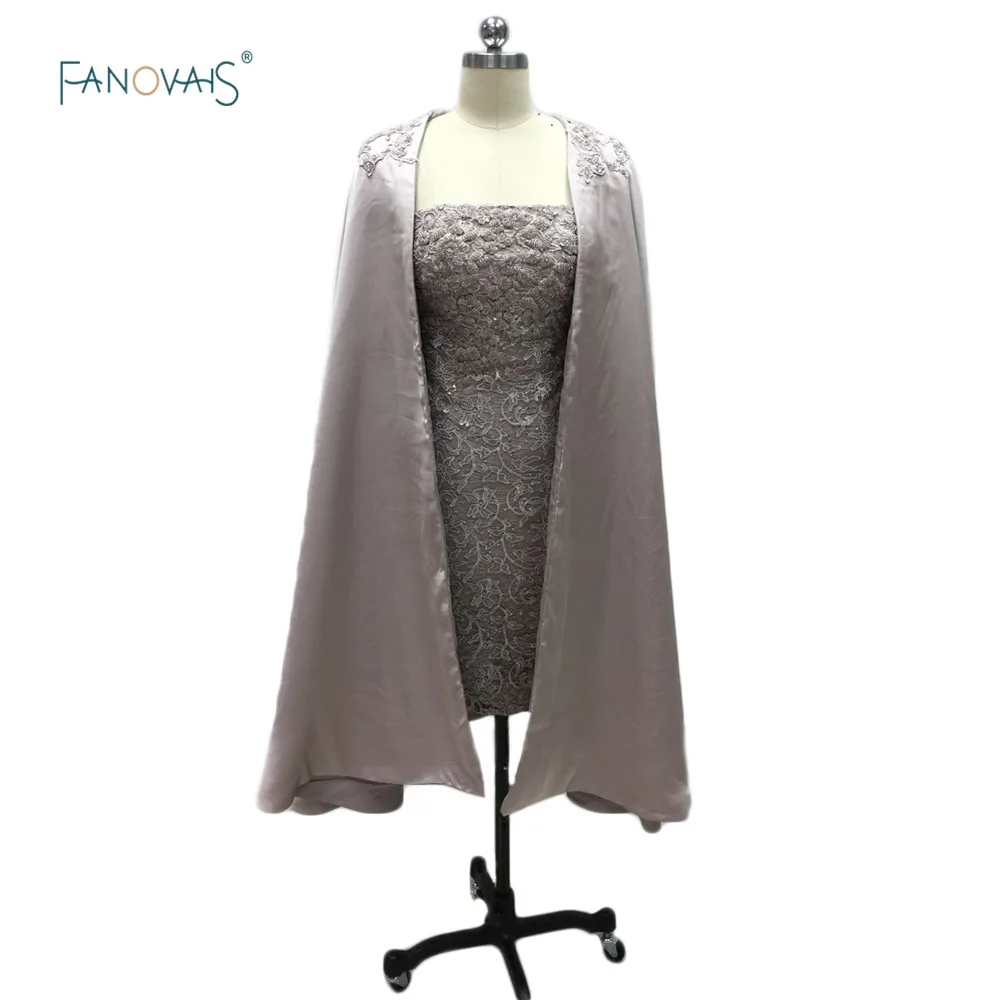 

Elegant Strapless Lace Cocktail Dresses with Long Coat Special Occasion Dress Sheath Custom Made Formal Party Gown SBS10
