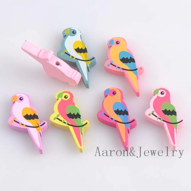 

100pcs Mixed Parrot Pattern Wooden Spacer Beads For Jewelry making 31x15mm MT1440