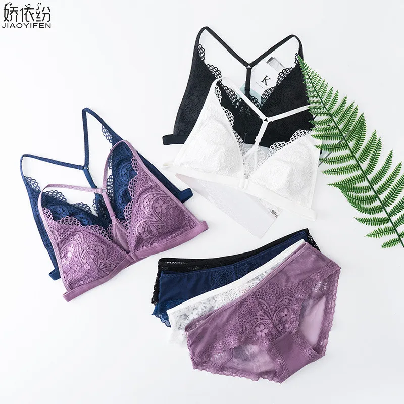 JYF Full Triangle Lace Lingerie Set Sexy Ultra Thin Women Elegant Underwear Front Closure Lace Bra Y-line Straps Bra Brief Sets JYF Full Triangle Lace Lingerie Set Sexy Ultra Thin Women Elegant Underwear Front Closure Lace Bra Y-line Straps Bra Brief Sets