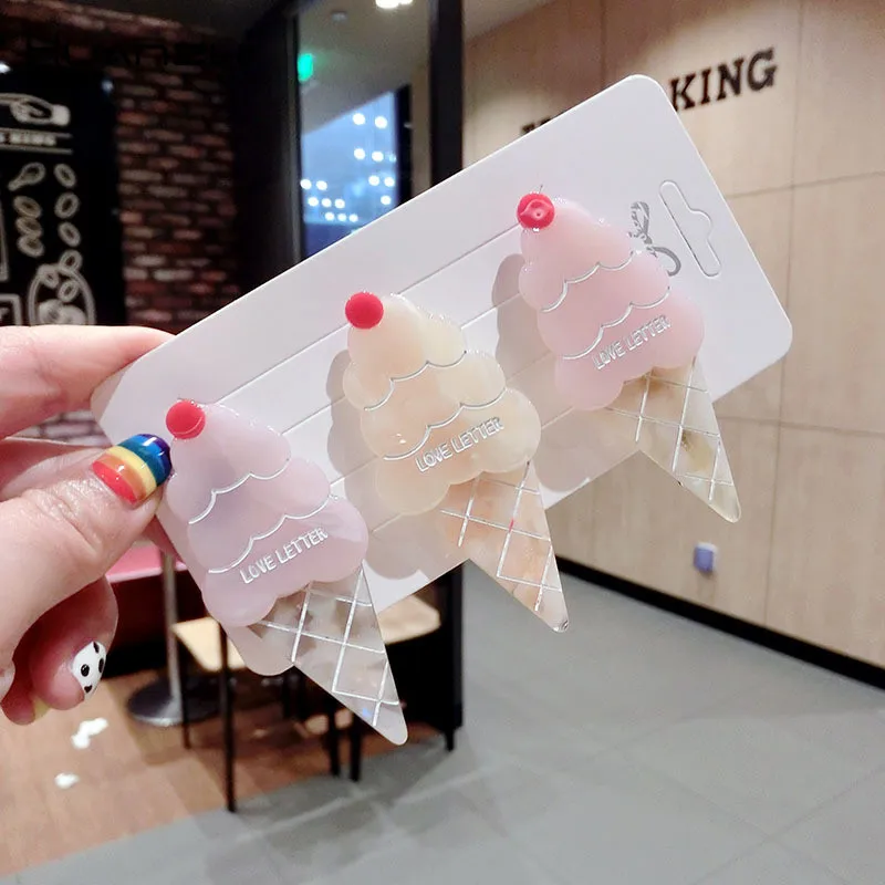 

HZ 2019 Lovely Ice-cream Acetate Fairy Chic Pink Alloy Hair Clip Hair Grip Barrettes Hairpin Hair Accessories for Women Girls