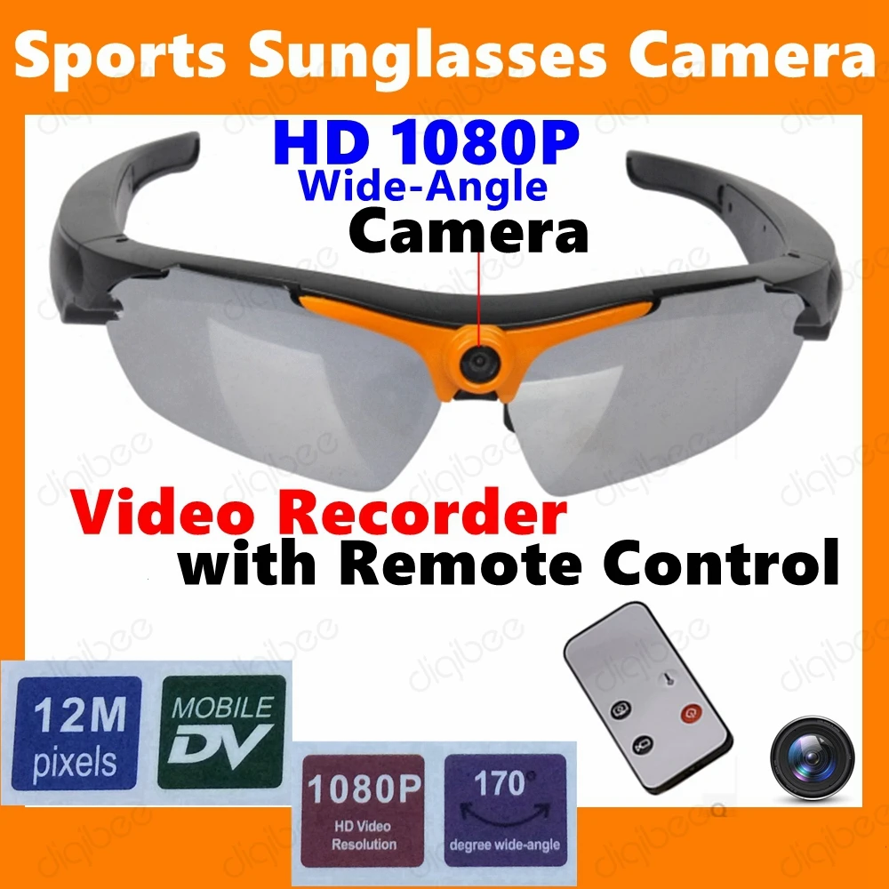 Спортивные очки с широкоугольным дистанционным управлением HD 1080P мини DV DVR