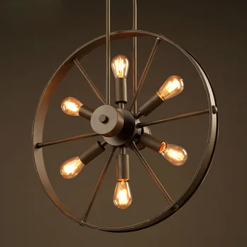 

Nordic Industrial Windmill Wrought Iron Wheel Pendant Light Exhibition Hall Hotel Restaurant Corridor Bar Hanging Lighting