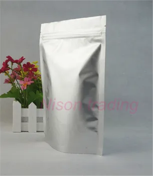 

100pcs, 9*13cm Stand up Pure aluminium foil ziplock bag - Silver white purely foil platic pouches Zipper resealable Meat sachet