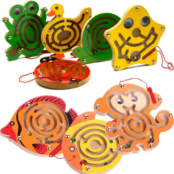 

Besegad Cute Catoon Animal Style Wooden Magnetic Maze Toy Early Educational Puzzle Game for Kids Children Boys Girls Gift