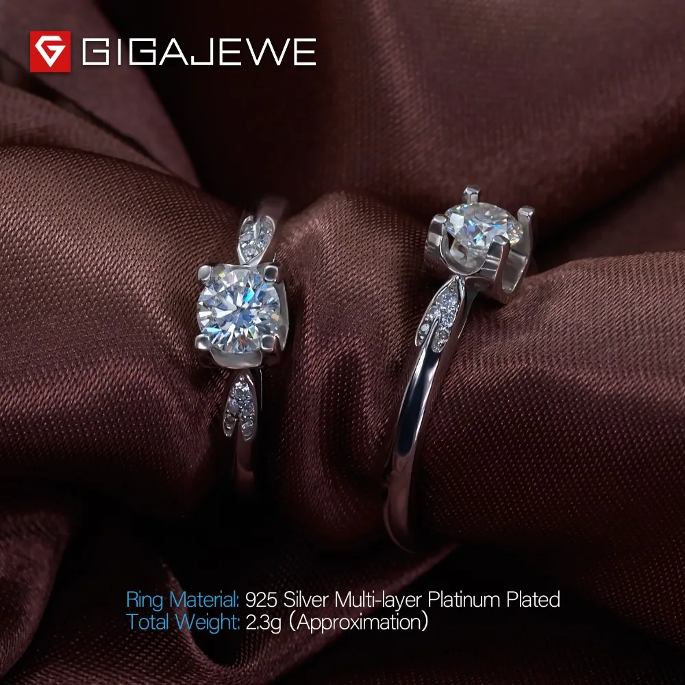 GIGAJEWE Moissanite кольцо 0.5ct VVS1 круглой огранки F цвет Лаборатория алмаз 925 серебряные ювелирные изделия символ любви женщина подружка Ухаживание подарок