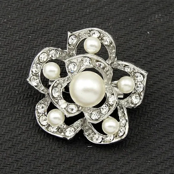 6pcs Brooch Pearl Brooch Pins Elegant Rhinestone Silver Brooches for