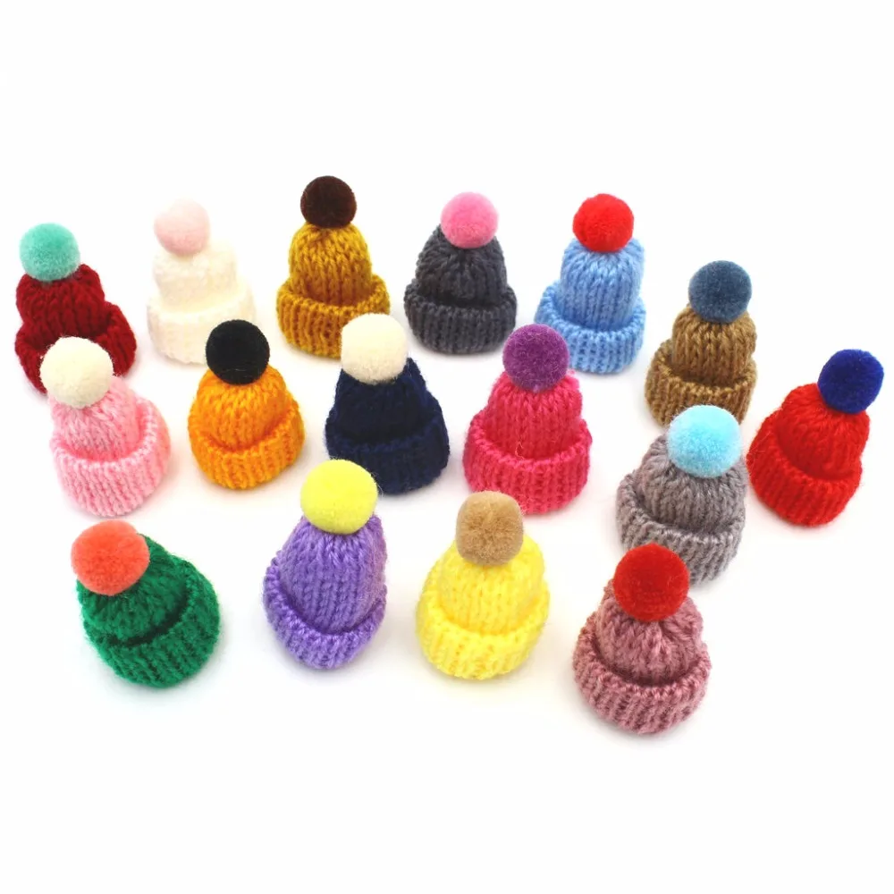 60pcs Kawaii Pompom Decor Mini Woollen Cap Brooch/ Hair Clip DIY Clothes Decoration Headware with pom poms Accessories | Украшения и