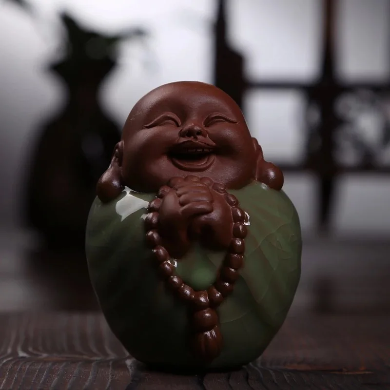 NOOLIM 1 шт. ручной работы Маленький Будда чай для домашних животных аксессуары статуя маленький монах Йога керамические украшения чайный набор аксессуары - Цвет: 21