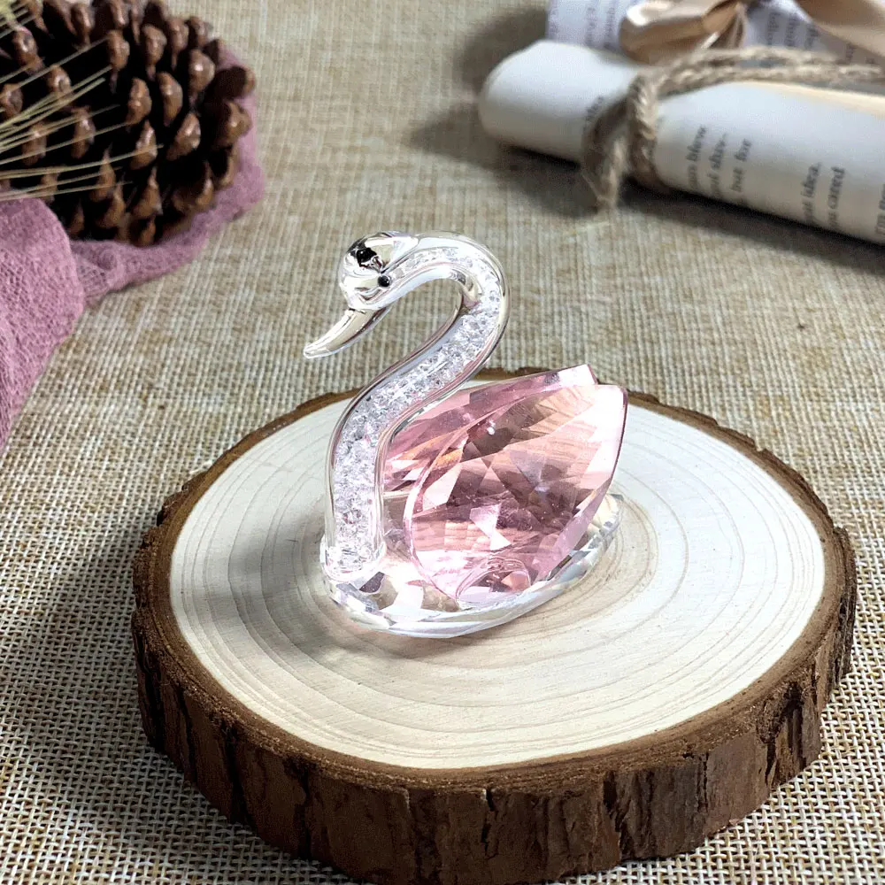 5 Colors Cute Swan Crystal Figurines Glass Ornament Collection Diamond Swan Animal Paperweight Table Craft Home Decor Kids Gifts