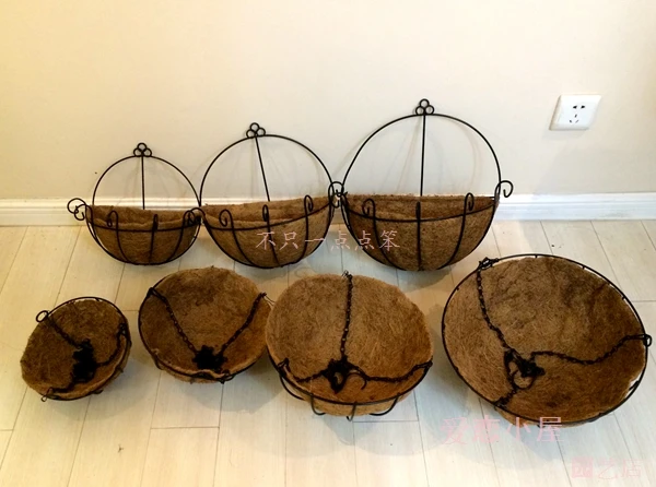 Garden Iron Planter Wall Hanging Plant Pots Flower Basket Wrought Garden Iron Planter Wall Hanging Plant Pots Flower Basket Wrought Coconut Half Round Plowerpot Window Rattan Decorative