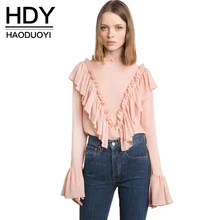 HDY Haoduoyi Fashion Women Blouse Casual Butterfly Sleeve Solid Pink Loose Tops Cute Pleated Patchwork Female Summer Shirt