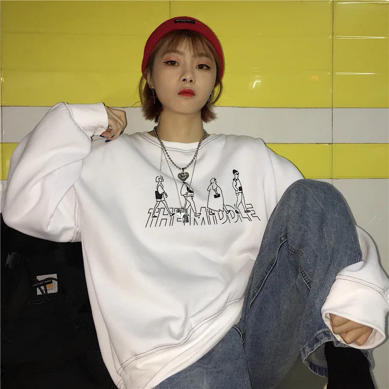 

YouGeMan Women White Hoodie Sweatshirt Autumn Winter Korean Harajuku Street Vintage Sweatshirts Long Sleeve Pullovers Top Female
