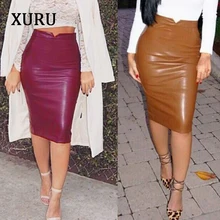 XURU Весенняя Сексуальная полиуретановая сумка бедра юбка высокая-конец тонкая модная черная плюс бархатная удобная юбка кожаная юбка